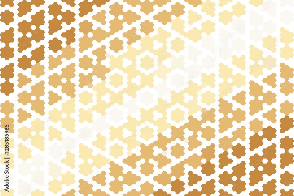 Intricate hexagonal mosaic with geometric floral hexagon pattern in warm orange and beige. Ornamental design concept