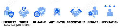 Credibility banner web icon vector illustration concept with icon of integrity, trust, reliable, authentic, commitment, regard, and reputation