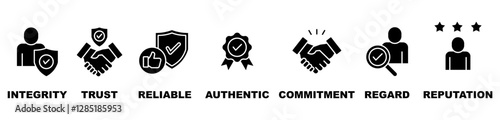 Credibility banner web icon vector illustration concept with icon of integrity, trust, reliable, authentic, commitment, regard, and reputation