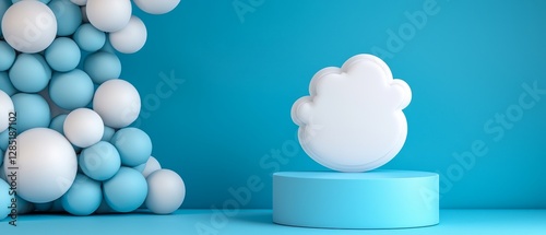 Wallpaper Mural White Cloud on Blue Pedestal Surrounded by Balloons Background for Baby Shower Celebrations and Childrens Events Torontodigital.ca