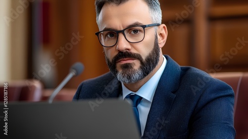 Thoughtful Professional in Suit at Conference Room Desk