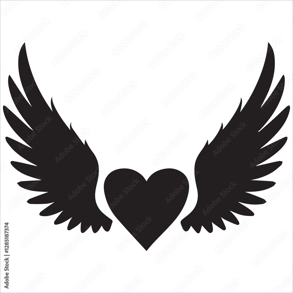 Obraz premium Smiling Heart with Wings Vector, Cute winged heart with a smiling face.