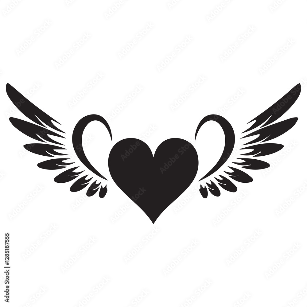 Smiling Heart with Wings Vector, Cute winged heart with a smiling face. Smiling Heart with Wings Vector, Cute winged heart with a smiling face.