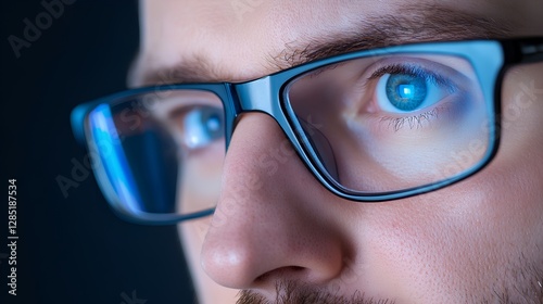 Close-Up Portrait of Man Wearing Glasses with Reflective Lenses