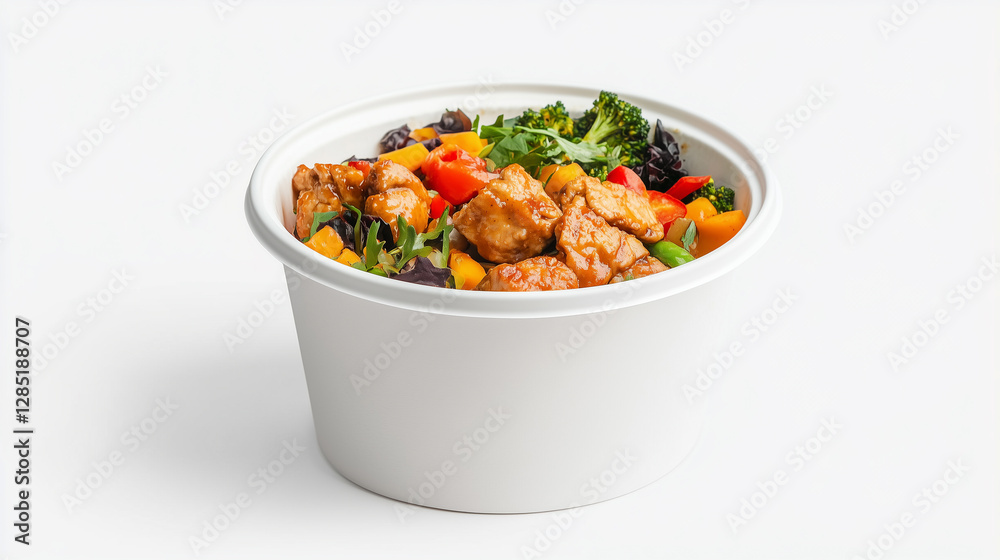 Healthy meal with chicken, vegetables, and grains in bowl. Healthy meal with chicken, vegetables, and grains in bowl.
