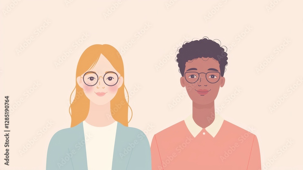 Diverse Young Adults with Glasses in Minimalist Contemporary Style Diverse Young Adults with Glasses in Minimalist Contemporary Style