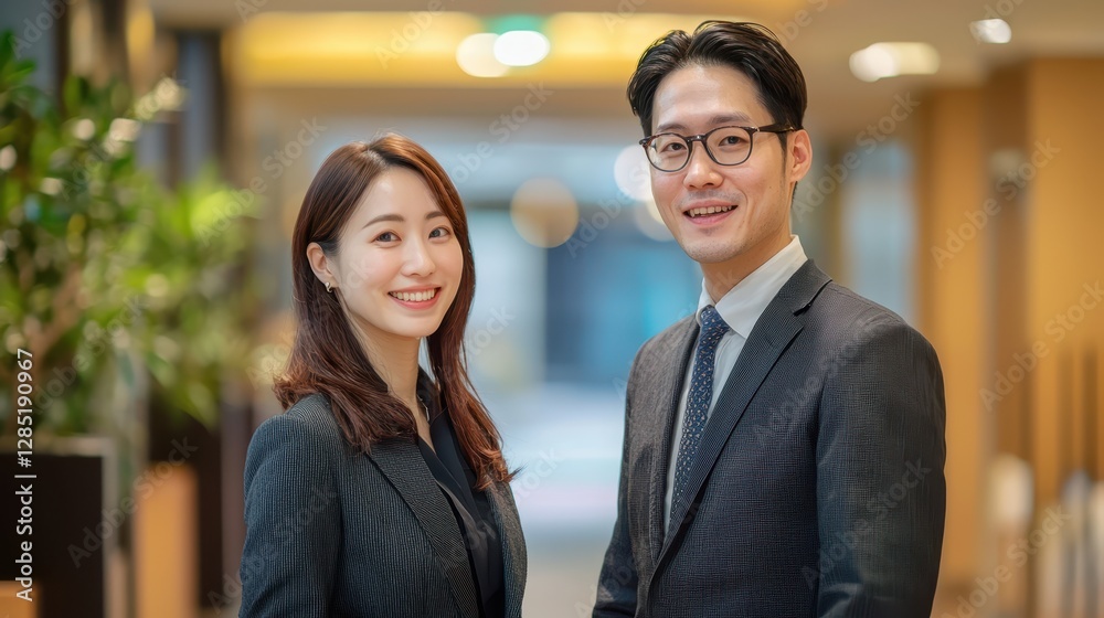 Professional Business Partners Smiling in Office Environment