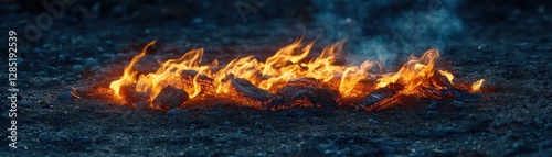 Fiery Embers Glowing Brightly Aground A Ground Fire Burning Intensely Outdoors