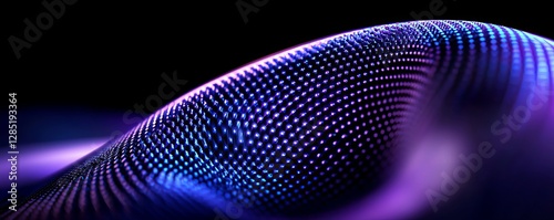 Abstract Curved Plane with Luminous Points Pattern in Blue and Purple Tones for Futuristic Technology Concepts