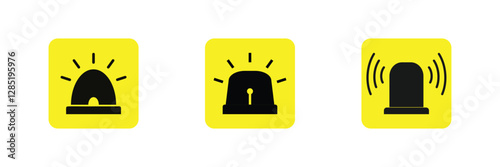 Emergency siren icon set collection in flat style. Ambulance, police light sign symbol