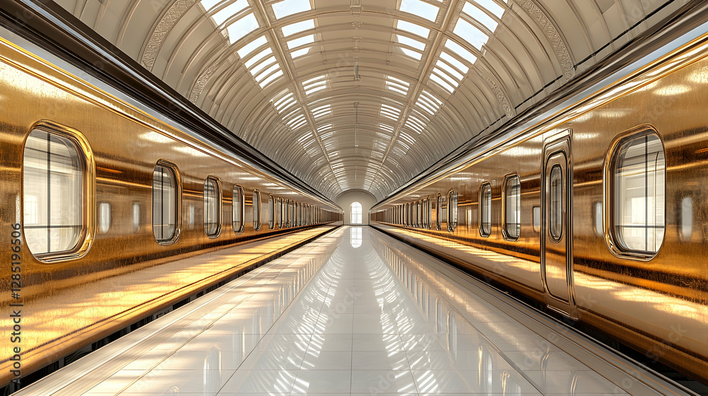 Gold Train in Modern Station Tunnel Gold Train in Modern Station Tunnel