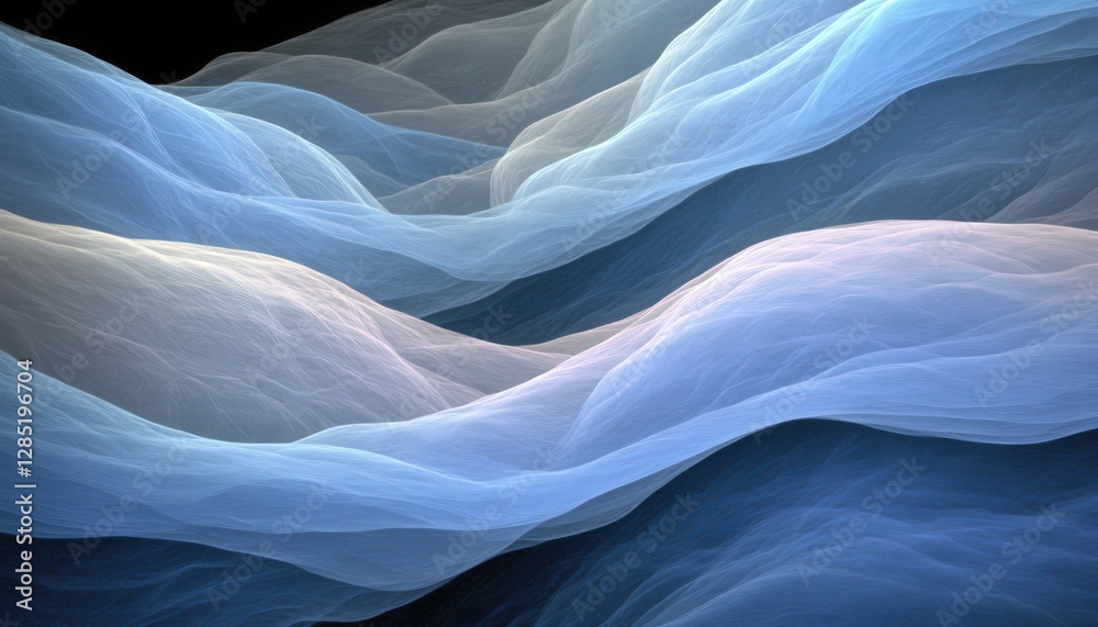 Obraz premium Abstract Blue and White Flowing Waves on Black Background
