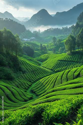morning in the mountains, tea plantation in bali, tea plantation in the mountains