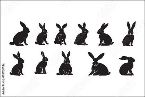 Various rabbit poses in silhouette art photo