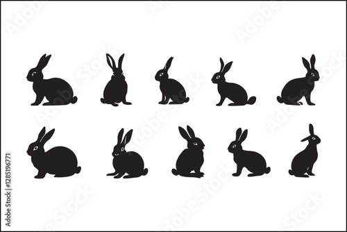 Various rabbit poses in silhouette art photo