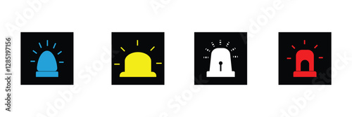 Print Emergency siren icon. Ambulance emergency siren icons set. Alert light bulb icons collection. Alarm siren icon. 
