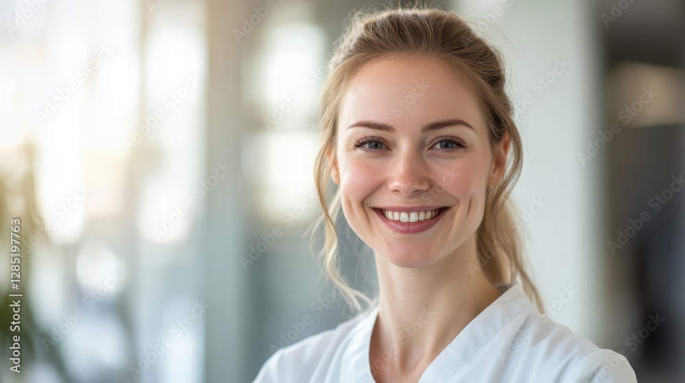 Friendly Female Healthcare Professional Smiling in Bright Environment Friendly Female Healthcare Professional Smiling in Bright Environment