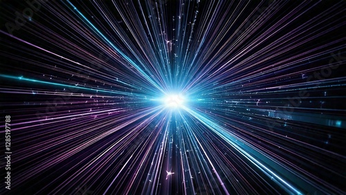 放射状 魔法のようなキラキラ 宇宙風サンバースト 青紫 ピンク 赤 近未来の雰囲気 背景素材 16:9サイズ AI生成素材