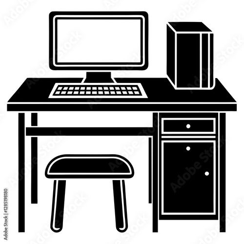  Employee workstation with a desktop pc silhouette vector illustration   