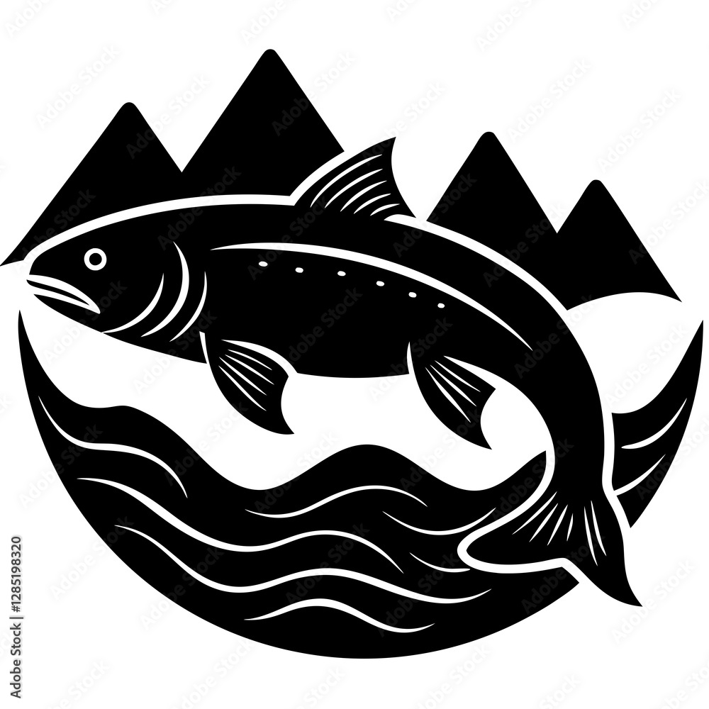 Fish in a river stream silhouette vector illustration Fish in a river stream silhouette vector illustration