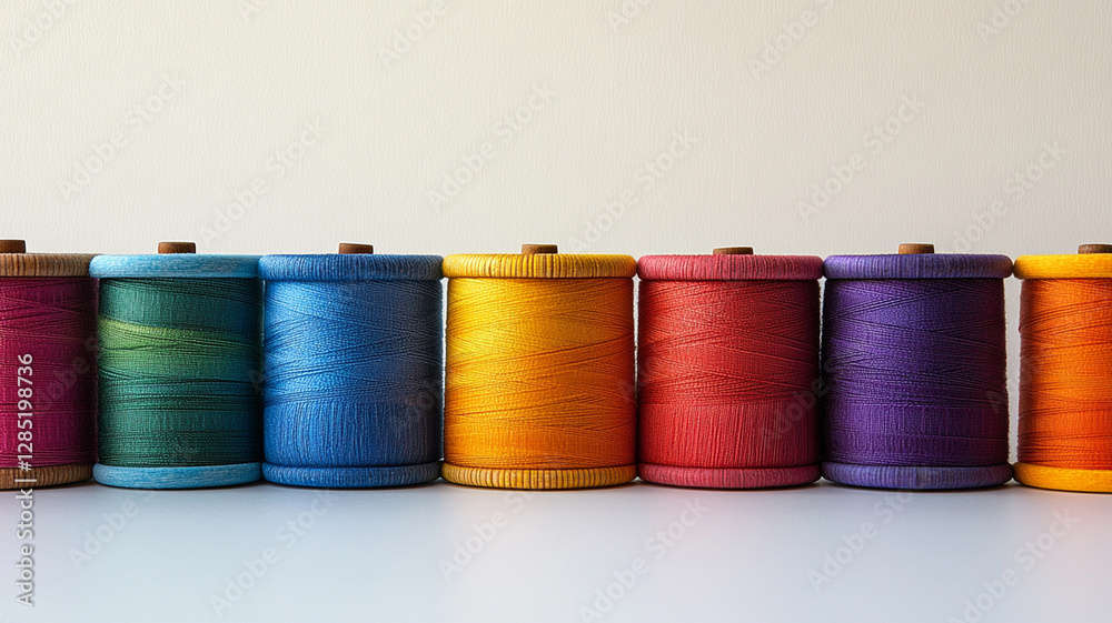 A pile of multicolored spools of sewing thread A pile of multicolored spools of sewing thread