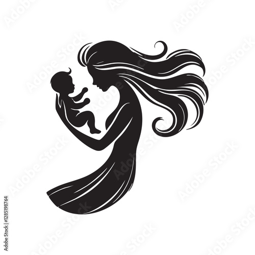 Mother and Child Silhouette Design Clipart