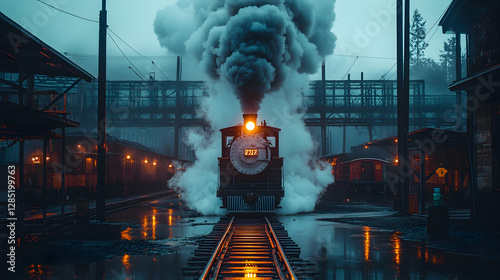 Misty Train Steam Locomotion at Station photo