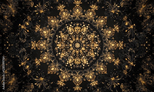 black background with golden mandala patterns, intricate and symmetrical, radiating elegance, Generative AI