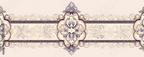 Elaborate floral ornament design with vintage inspired details and colors