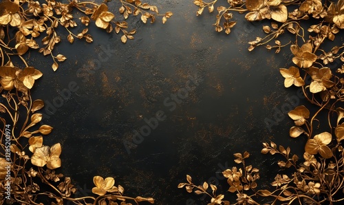 black background with golden vines framing the edges, leaving space in the center for text, Generative AI