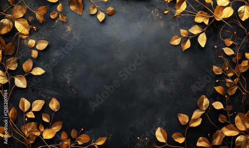 black background with golden vines framing the edges, leaving space in the center for text, Generative AI