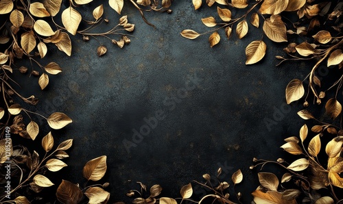 black background with golden vines framing the edges, leaving space in the center for text, Generative AI