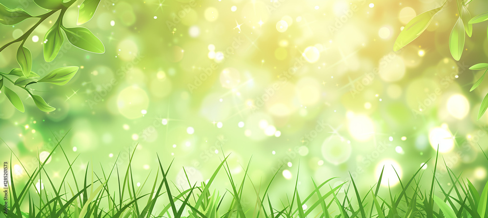 Experience the beauty of spring with this stunning background of lush green grass and soft bokeh effects. Perfect as a banner to promote a natural and healthy lifestyle, featuring ample copy space. Experience the beauty of spring with this stunning background of lush green grass and soft bokeh effects. Perfect as a banner to promote a natural and healthy lifestyle, featuring ample copy space.