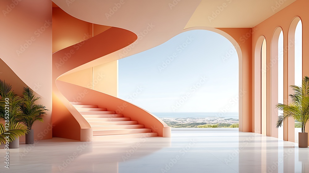 Obraz premium Contemporary concept elegant minimalist staircases in bright open interiors