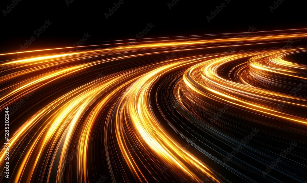 Abstract art of golden light trails on a black background, forming a dynamic and energetic composition, Generative AI Abstract art of golden light trails on a black background, forming a dynamic and energetic composition, Generative AI