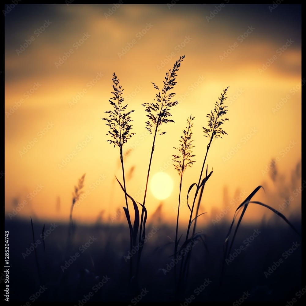 Silhouette of grass at sunset with warm hues. Silhouette of grass at sunset with warm hues.
