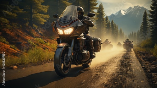 A group of motorcyclists on a scenic road trip