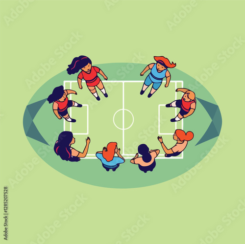 Diverse all women soccer player team people set. Colorful retro style female athlete playing football game on isolated background. Woman tournament match collection, sport illustration