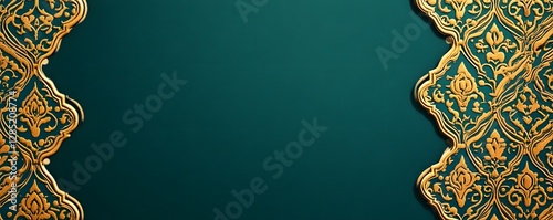 Ornate golden floral patterned borders frame a dark teal center