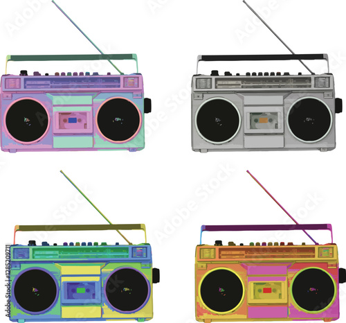 Retro Boombox Pop Art – Vintage 80s Music Radio Illustration