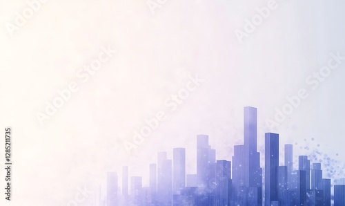 Obraz na płótnie Abstract city skyline in soft purple tones, blending into a light background. w salonie
