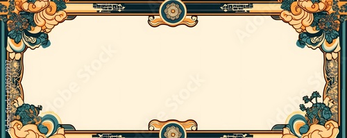 Decorative frame features floral ornaments with an empty space center