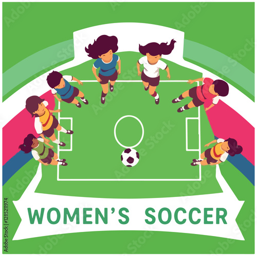 Diverse all women soccer player team people set. Colorful retro style female athlete playing football game on isolated background. Woman tournament match collection, sport illustration