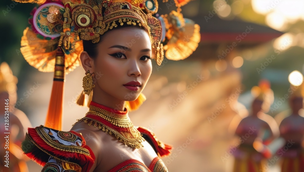 Portrait of a beautiful Balinese dancer in ornate traditional costume and headdress, generate AI Portrait of a beautiful Balinese dancer in ornate traditional costume and headdress, generate AI