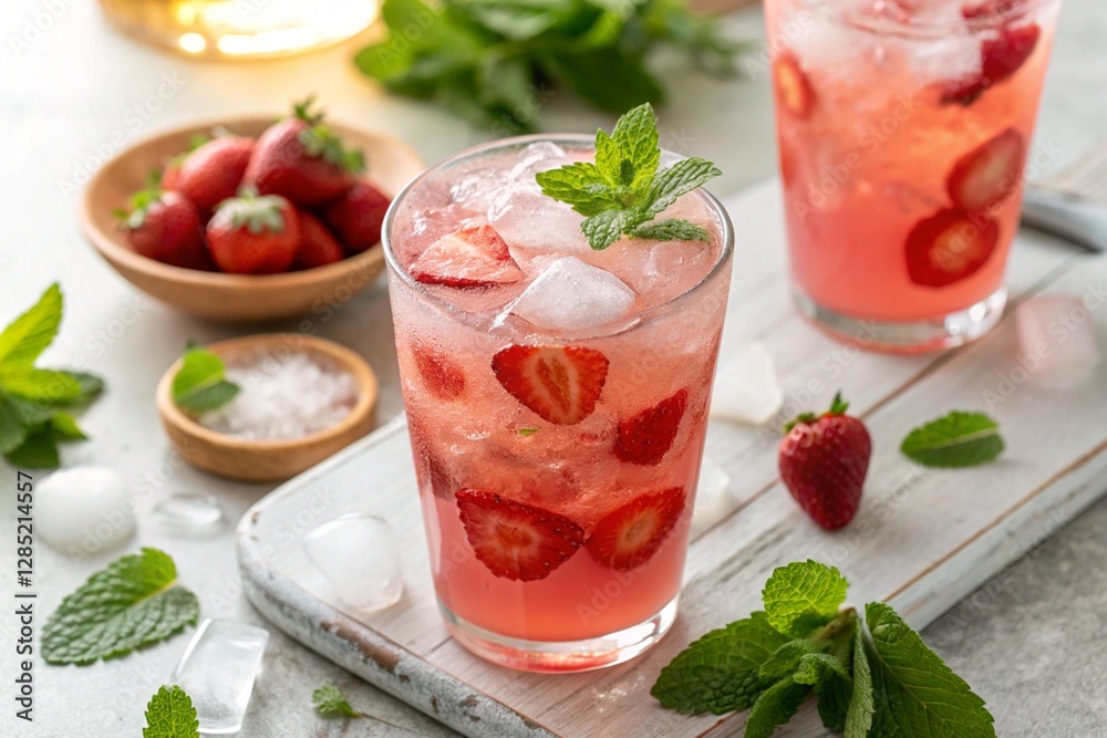 Refreshing Summer Drink with Strawberry, Cool & Fruity Beverage Refreshing Summer Drink with Strawberry, Cool & Fruity Beverage