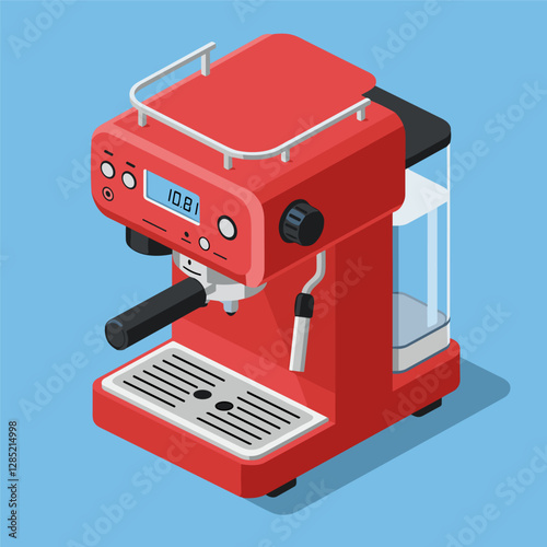 red espresso machine with a silver drip tray and black accents.