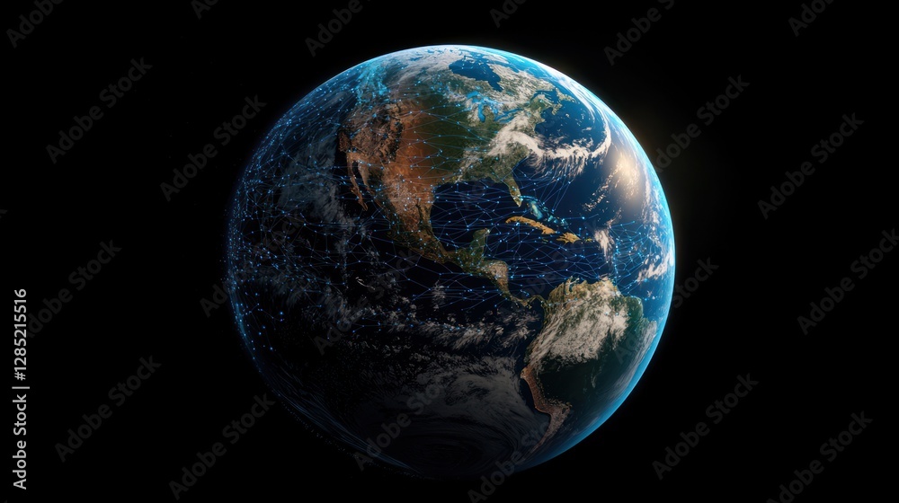 A stunning view of Earth from space, showcasing continents, oceans, and atmospheric glow A stunning view of Earth from space, showcasing continents, oceans, and atmospheric glow