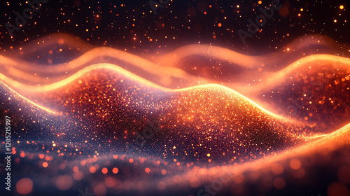 A vibrant glowing wave flows through abstract particles, symbolizing the essence of change and expansion, evoking growth, transformation, and progress in a modern, dynamic setting.

