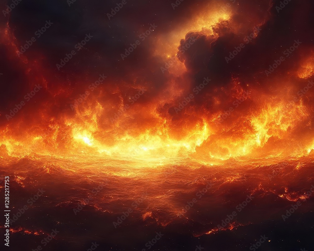 Heavenly hell with glowing celestial and fiery elements, surreal landscape, dynamic lighting, photorealistic Heavenly hell with glowing celestial and fiery elements, surreal landscape, dynamic lighting, photorealistic