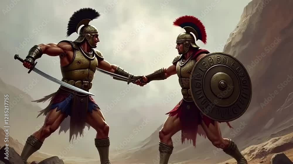 Fight of two Roman soldiers. Digital art. Photo Illustration Image Picture